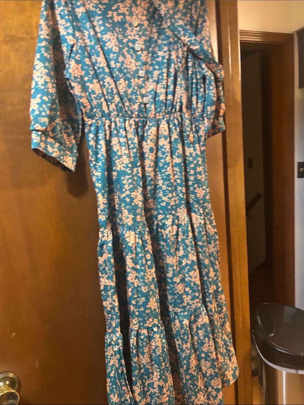 Ladies Size M Teal Floral Tiered Maxi Dress Prettier than pic